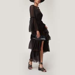 Pre Owned Giorgio Armani Black Beaded Embellished Patent Leather Clutch