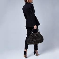 Pre Owned Giorgio Armani Black Leather Pleated Hobo