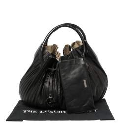 Pre Owned Giorgio Armani Black Leather Pleated Hobo