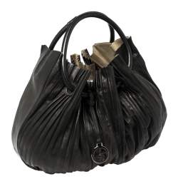Pre Owned Giorgio Armani Black Leather Pleated Hobo