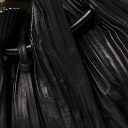 Pre Owned Giorgio Armani Black Leather Pleated Hobo
