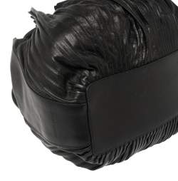 Pre Owned Giorgio Armani Black Leather Pleated Hobo