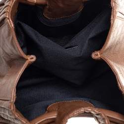 Pre Owned Giorgio Armani Brown Pleated Leather Ring Handle Tote