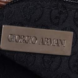 Pre Owned Giorgio Armani Brown Pleated Leather Ring Handle Tote