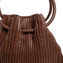 Pre Owned Giorgio Armani Brown Pleated Leather Ring Handle Tote
