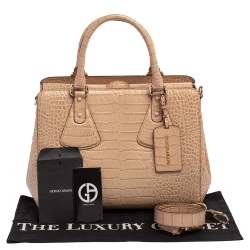 Pre Owned Emporio Armani Beige Croc Embossed Leather Tote
