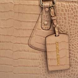 Pre Owned Emporio Armani Beige Croc Embossed Leather Tote
