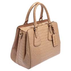 Pre Owned Emporio Armani Beige Croc Embossed Leather Tote