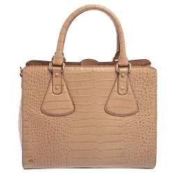 Pre Owned Emporio Armani Beige Croc Embossed Leather Tote