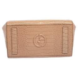 Pre Owned Emporio Armani Beige Croc Embossed Leather Tote