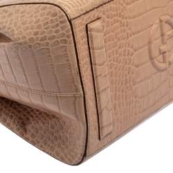 Pre Owned Emporio Armani Beige Croc Embossed Leather Tote