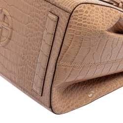 Pre Owned Emporio Armani Beige Croc Embossed Leather Tote