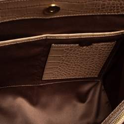 Pre Owned Emporio Armani Beige Croc Embossed Leather Tote