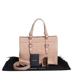 Giorgio Armani Beige Croc Embossed Leather Tote