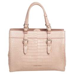 Giorgio Armani Beige Croc Embossed Leather Tote