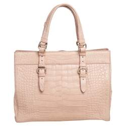 Giorgio Armani Beige Croc Embossed Leather Tote