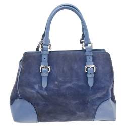 Pre Owned Giorgio Armani Ash Blue Suede and Leather Satchel