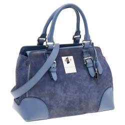 Pre Owned Giorgio Armani Ash Blue Suede and Leather Satchel