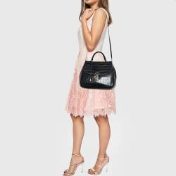 Giorgio Armani Black Croc Embossed Leather Top Handle Bag