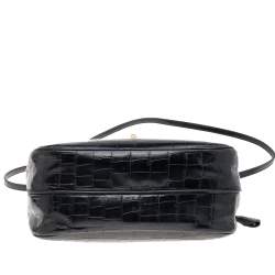 Giorgio Armani Black Croc Embossed Leather Top Handle Bag