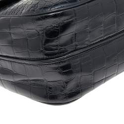 Giorgio Armani Black Croc Embossed Leather Top Handle Bag