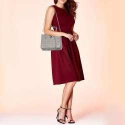 Pre Owned Giorgio Armani Grey Croc Embossed Leather  Flap Top Handle Bag