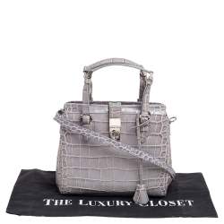 Pre Owned Giorgio Armani Grey Croc Embossed Leather  Flap Top Handle Bag