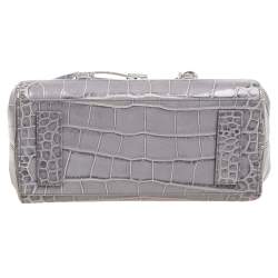 Pre Owned Giorgio Armani Grey Croc Embossed Leather  Flap Top Handle Bag