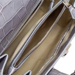 Pre Owned Giorgio Armani Grey Croc Embossed Leather  Flap Top Handle Bag