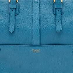 Pre Owned Giorgio Armani Blue Leather Bauletto Piccolo Tote