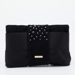 Pre Owned Giorgio Armani Black Satin and Suede Embellished Clutch