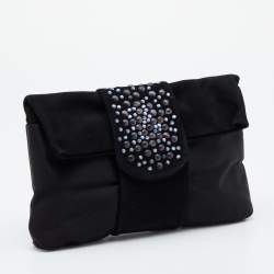 Pre Owned Giorgio Armani Black Satin and Suede Embellished Clutch