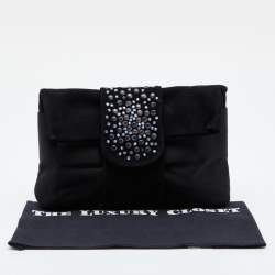 Pre Owned Giorgio Armani Black Satin and Suede Embellished Clutch