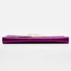 Pre Owned Giorgio Armani  Fuchsia Satin Metal Flap Chain Clutch