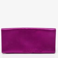 Pre Owned Giorgio Armani  Fuchsia Satin Metal Flap Chain Clutch
