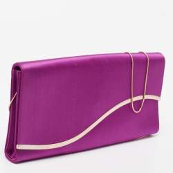 Pre Owned Giorgio Armani  Fuchsia Satin Metal Flap Chain Clutch