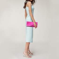Pre Owned Giorgio Armani  Fuchsia Satin Metal Flap Chain Clutch