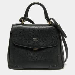 Giorgio Armani Black Leather Flap Top Handle Bag