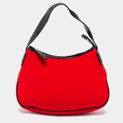 Giorgio Armani Red Neoprene And Patent Leather Hobo Bag