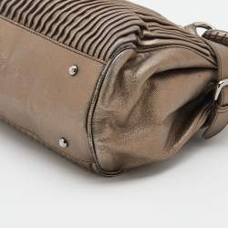 Pre Owned Giorgio Armani Metallic Silver Pleated Leather Satchel