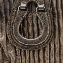 Pre Owned Giorgio Armani Metallic Silver Pleated Leather Satchel