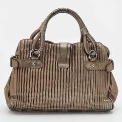Pre Owned Giorgio Armani Metallic Silver Pleated Leather Satchel