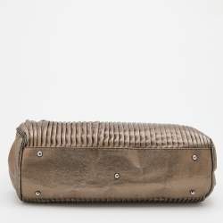 Pre Owned Giorgio Armani Metallic Silver Pleated Leather Satchel