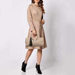 Pre Owned Giorgio Armani Beige Fabric Embellished Tote