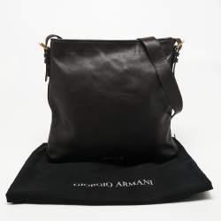 Giorgio Armani Dark Brown Leather Messenger Bag