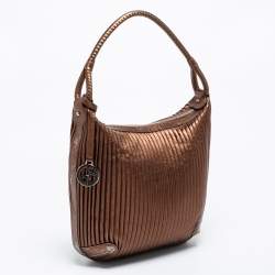 Pre Owned Giorgio Armani Metallic Brown Pleated Leather Hobo