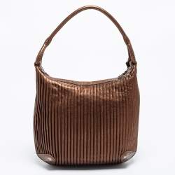 Pre Owned Giorgio Armani Metallic Brown Pleated Leather Hobo