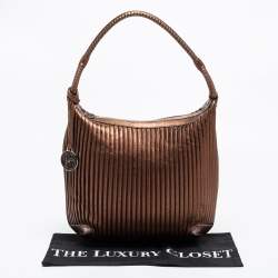 Pre Owned Giorgio Armani Metallic Brown Pleated Leather Hobo