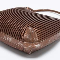 Pre Owned Giorgio Armani Metallic Brown Pleated Leather Hobo