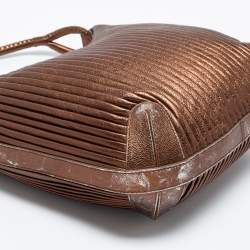 Pre Owned Giorgio Armani Metallic Brown Pleated Leather Hobo